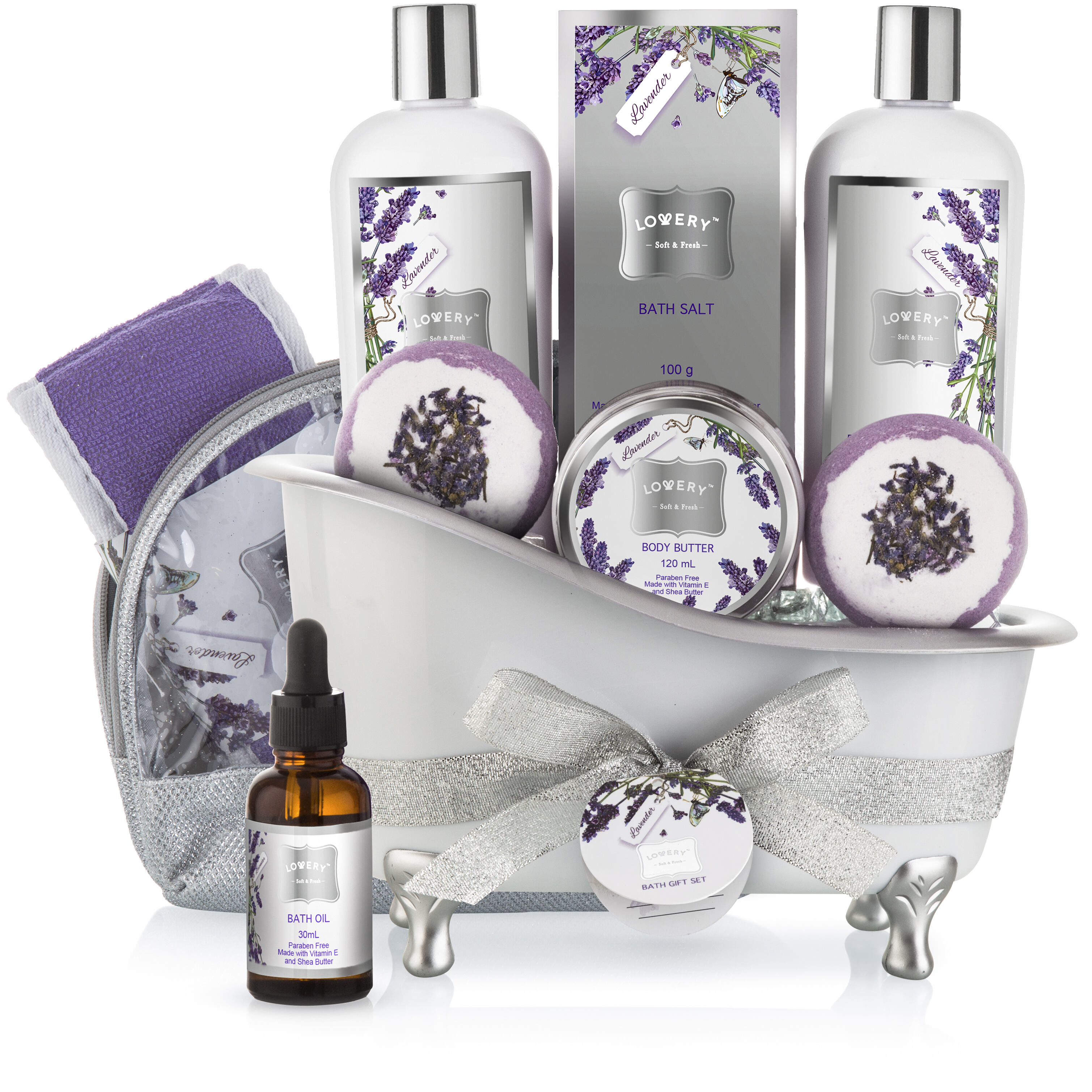 Lovery Gift Basket Set - Lavender And Jasmine Scent - Xl Bath Bombs