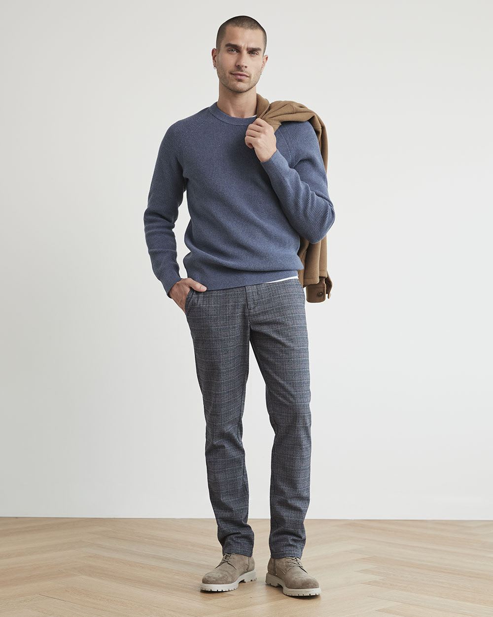 Long-Sleeve Crew-Neck Waffled Sweater