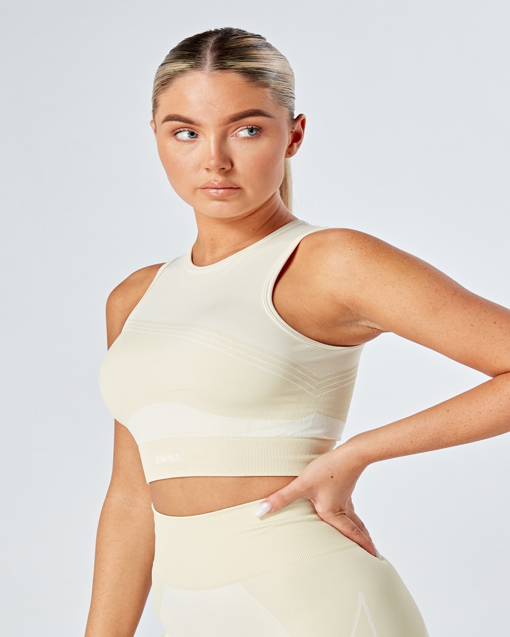 Twill Active - Recycled Colour Block Body Fit Racer Crop Top - Stone