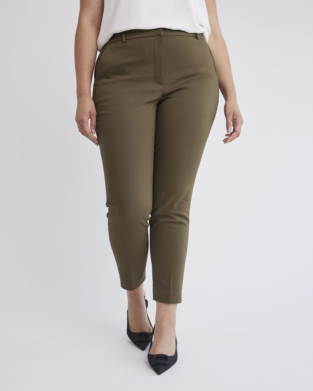 Mid-Rise Slim-Leg Solid Curvy Pant - 28"