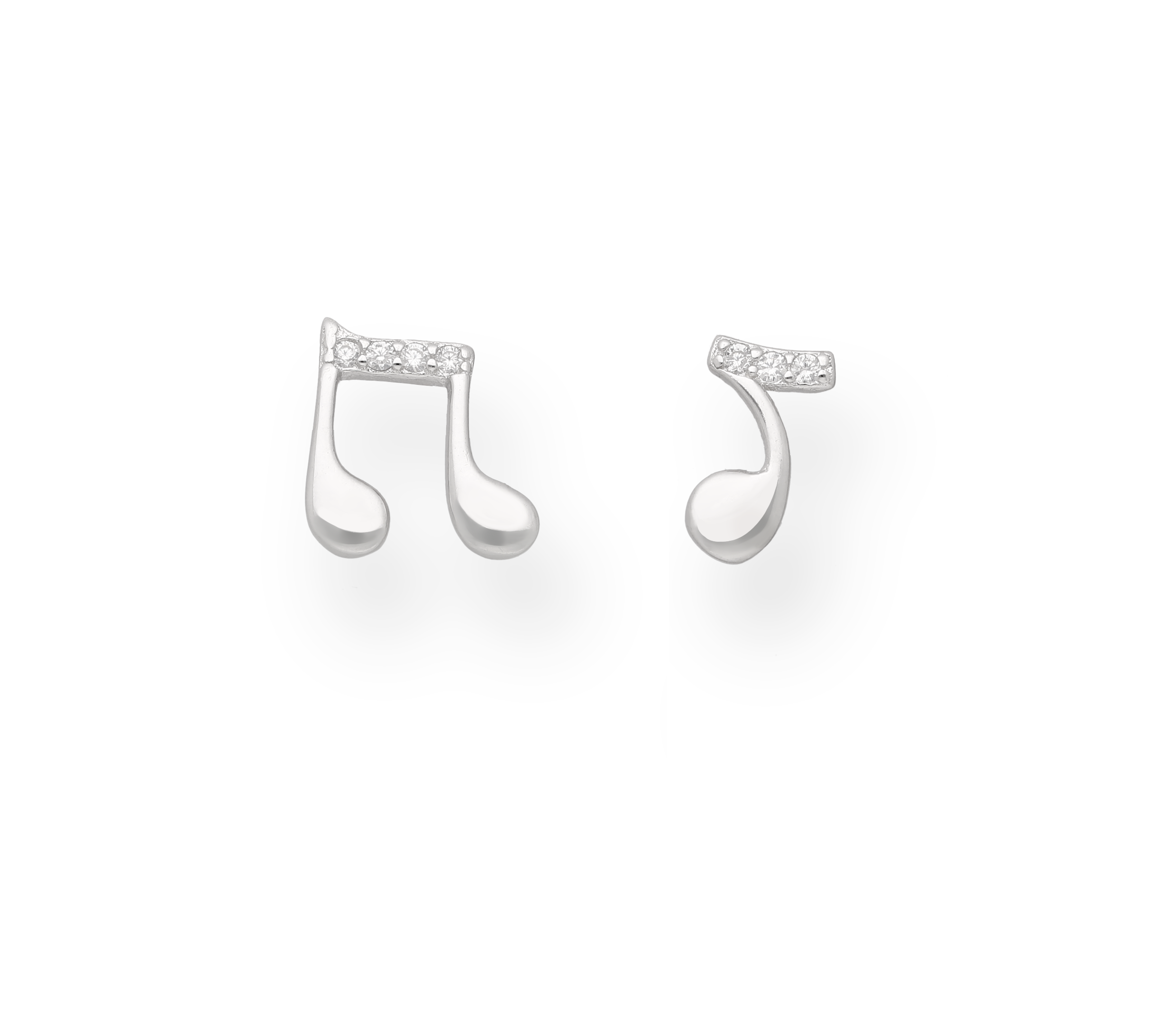 Ag Sterling - Sterling Silver CZ Music Notes Asymmetrical Stud Earrings