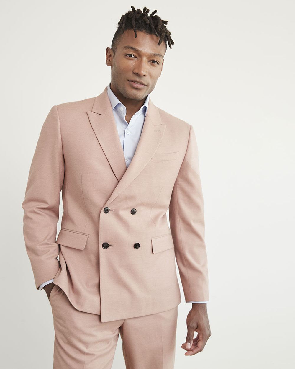 Tailored-Fit Double-Breasted Pink Suit Blazer
