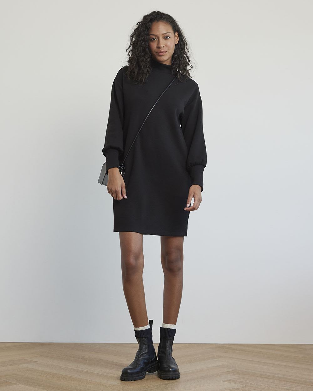 Long-Sleeve Straight Dress with Crew Neckline