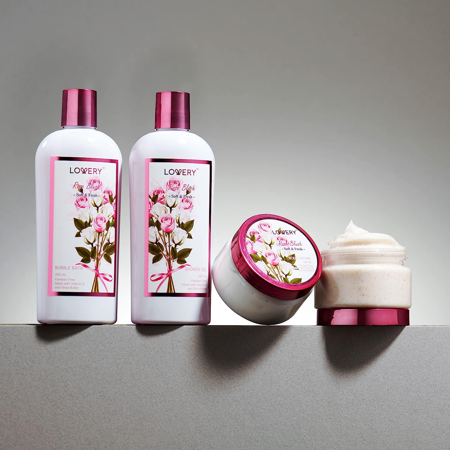 Lovery 10pc Rose Blush Relaxing At Home Body Care, Handmade Home Spa Gift Basket