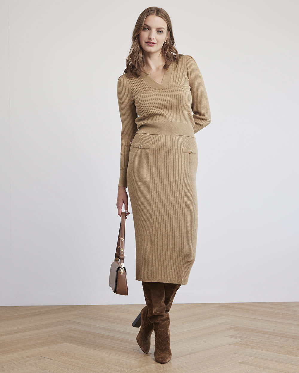 Cropped V-Neck Sweater with Long Puffy Sleeves