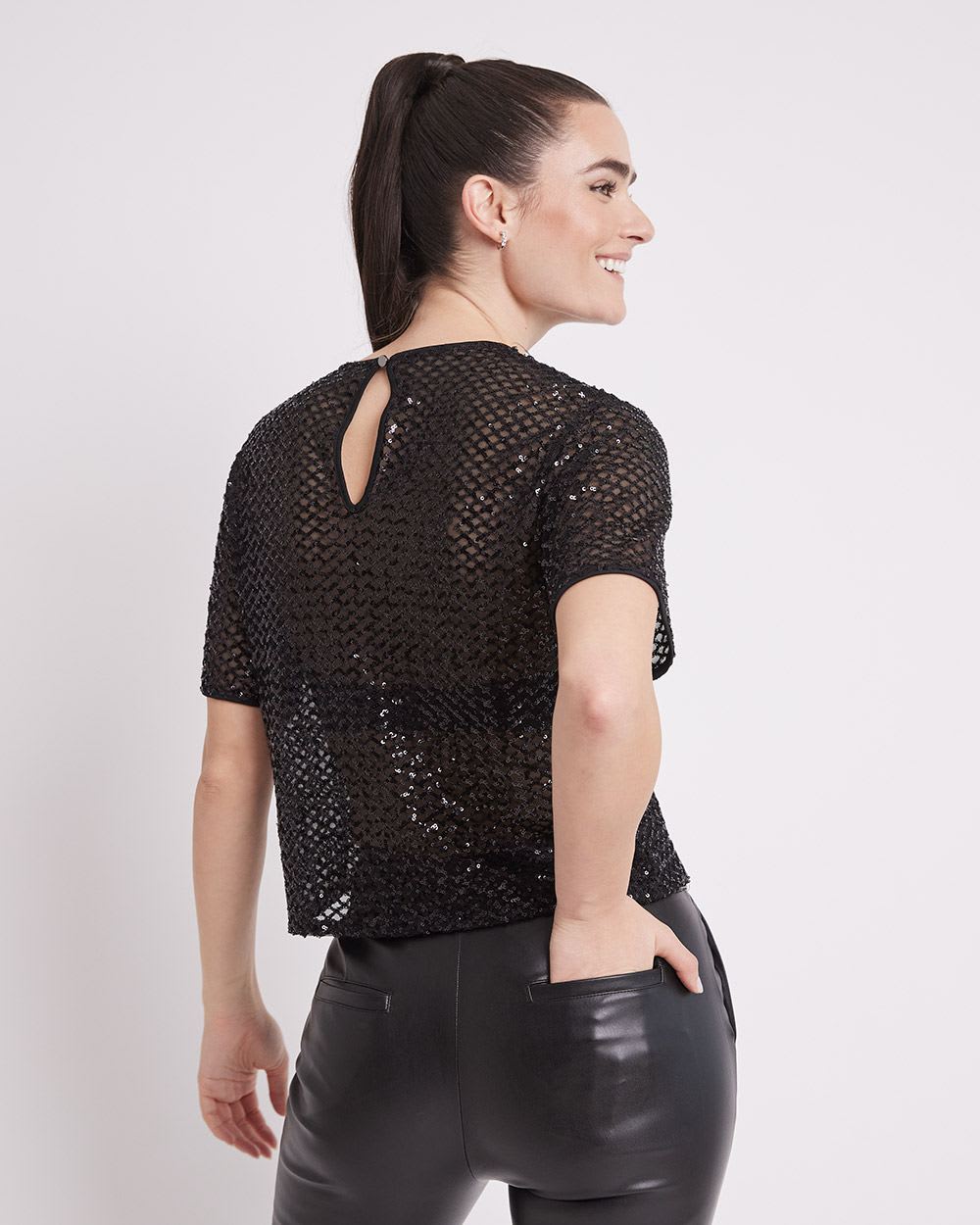 Short-Sleeve Sequins Top