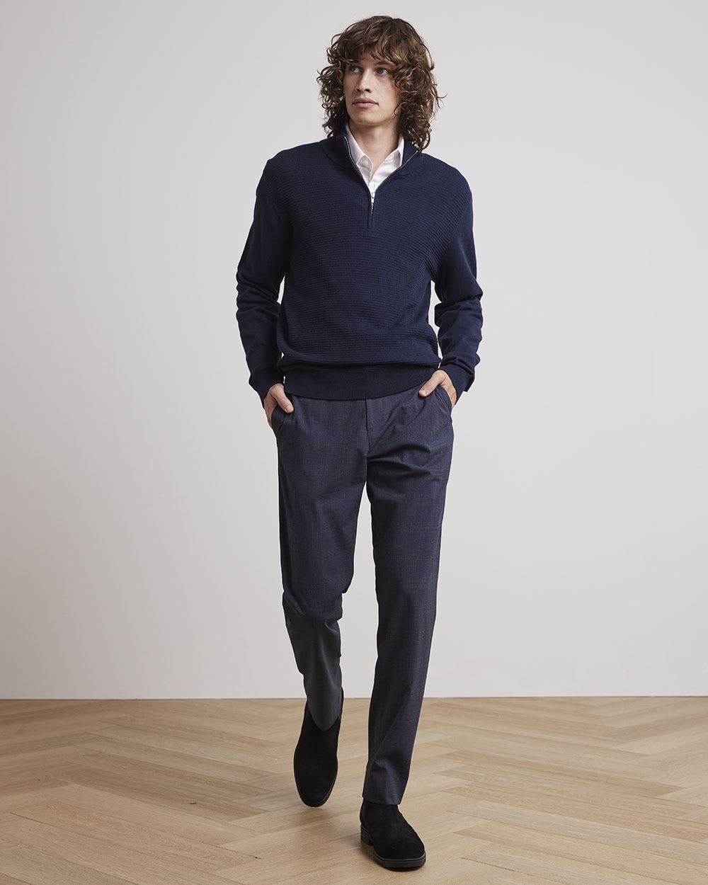 Long-Sleeve Mock-Neck Lightweight Sweater with Half-Zipper