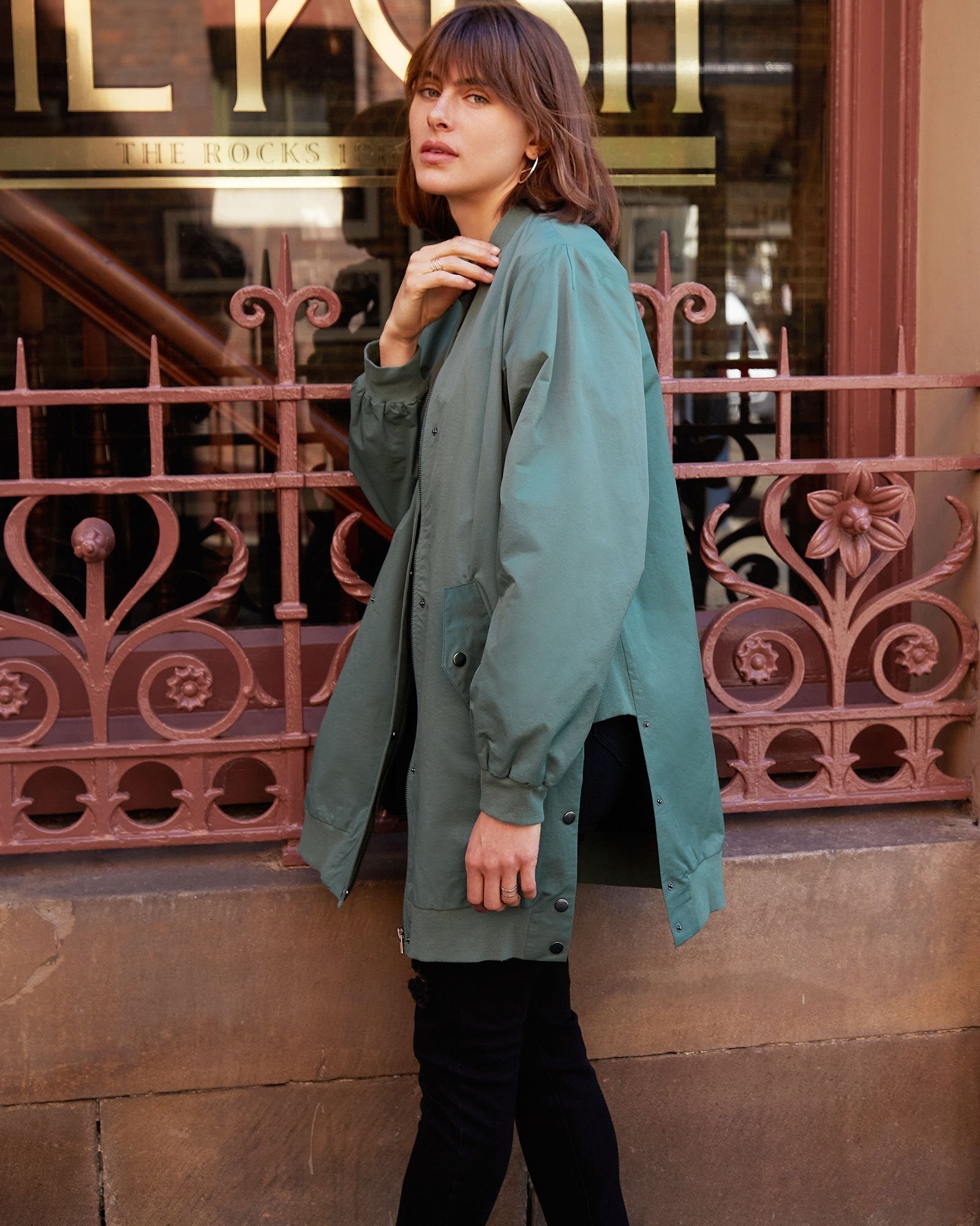 Belle & Bloom Chasing You Long Bomber Jacket