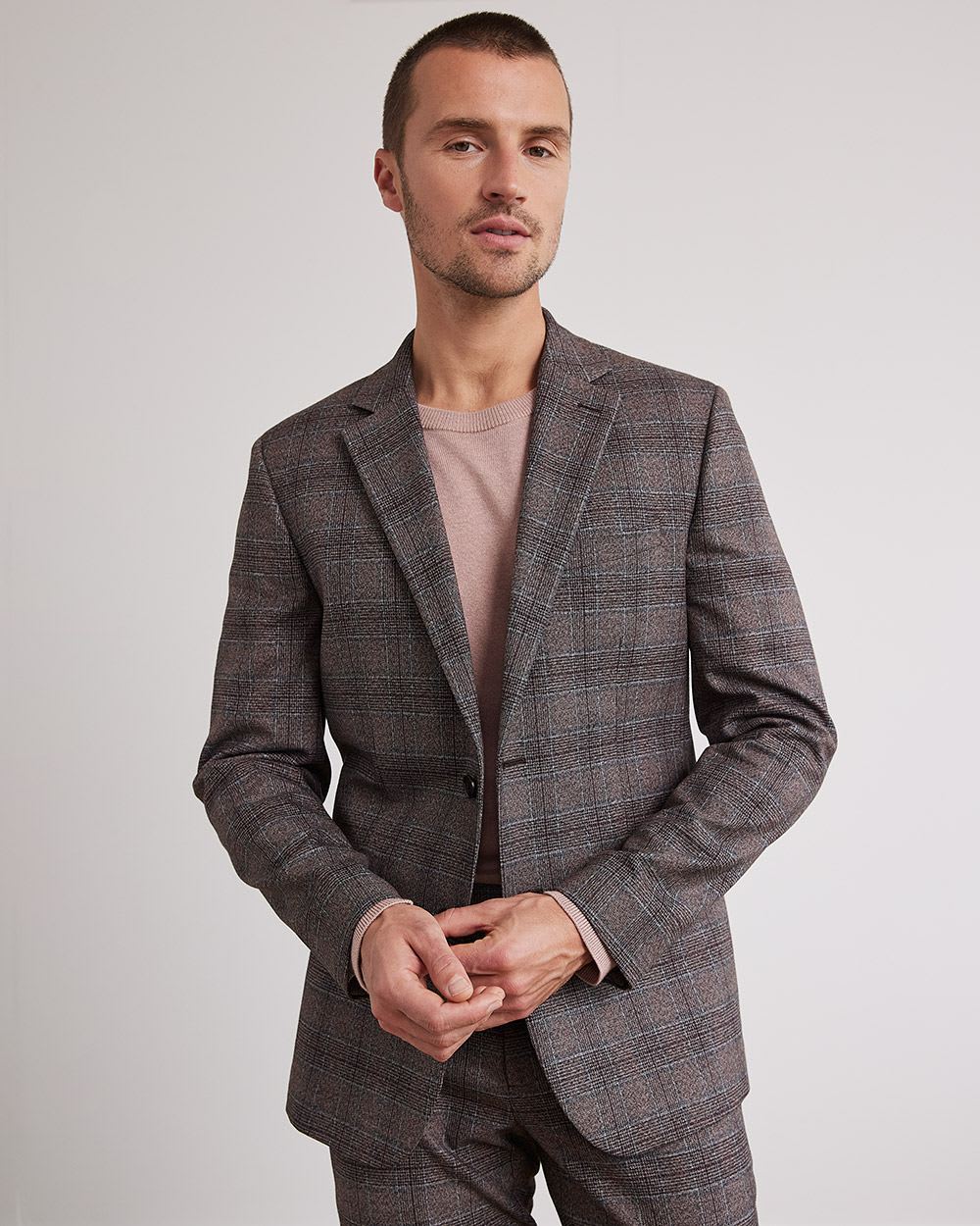 Slim-Fit Grey Checkered Suit Blazer
