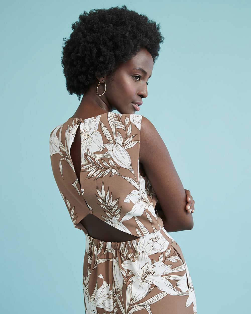 Fluid Twill Sleeveless Open-Back Jumpsuit