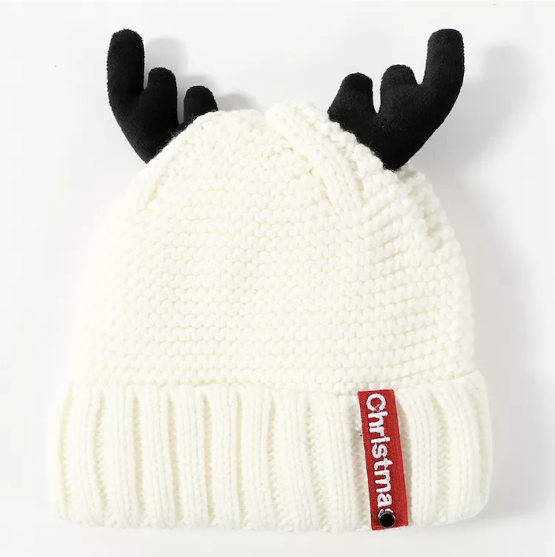 Cute White beanie hat with antlers- Don't AsK