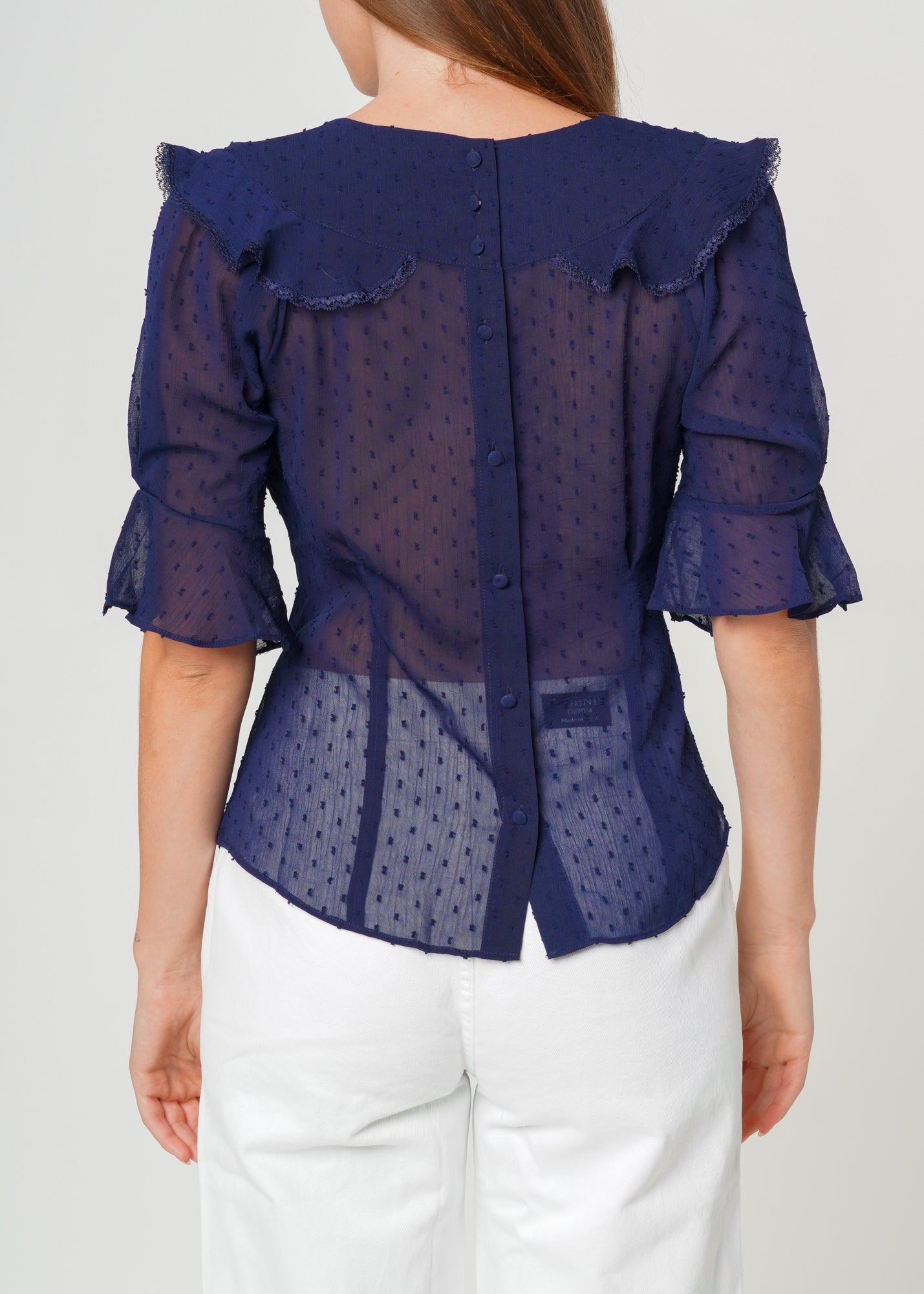 Nurode Swiss Dot Ruffle Sleeve Top