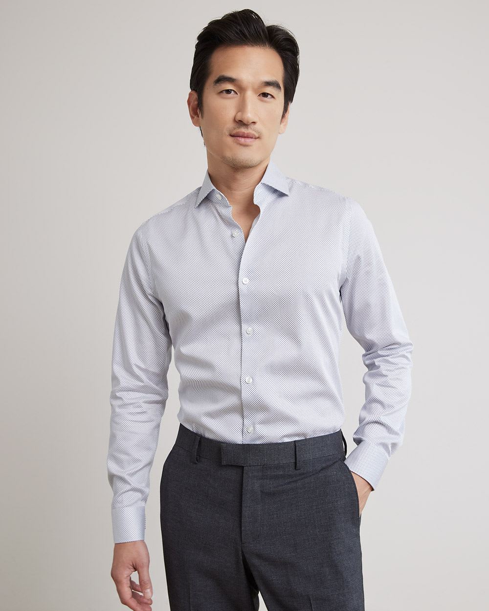Slim-Fit Dress Shirt with Micro Diamond Pattern