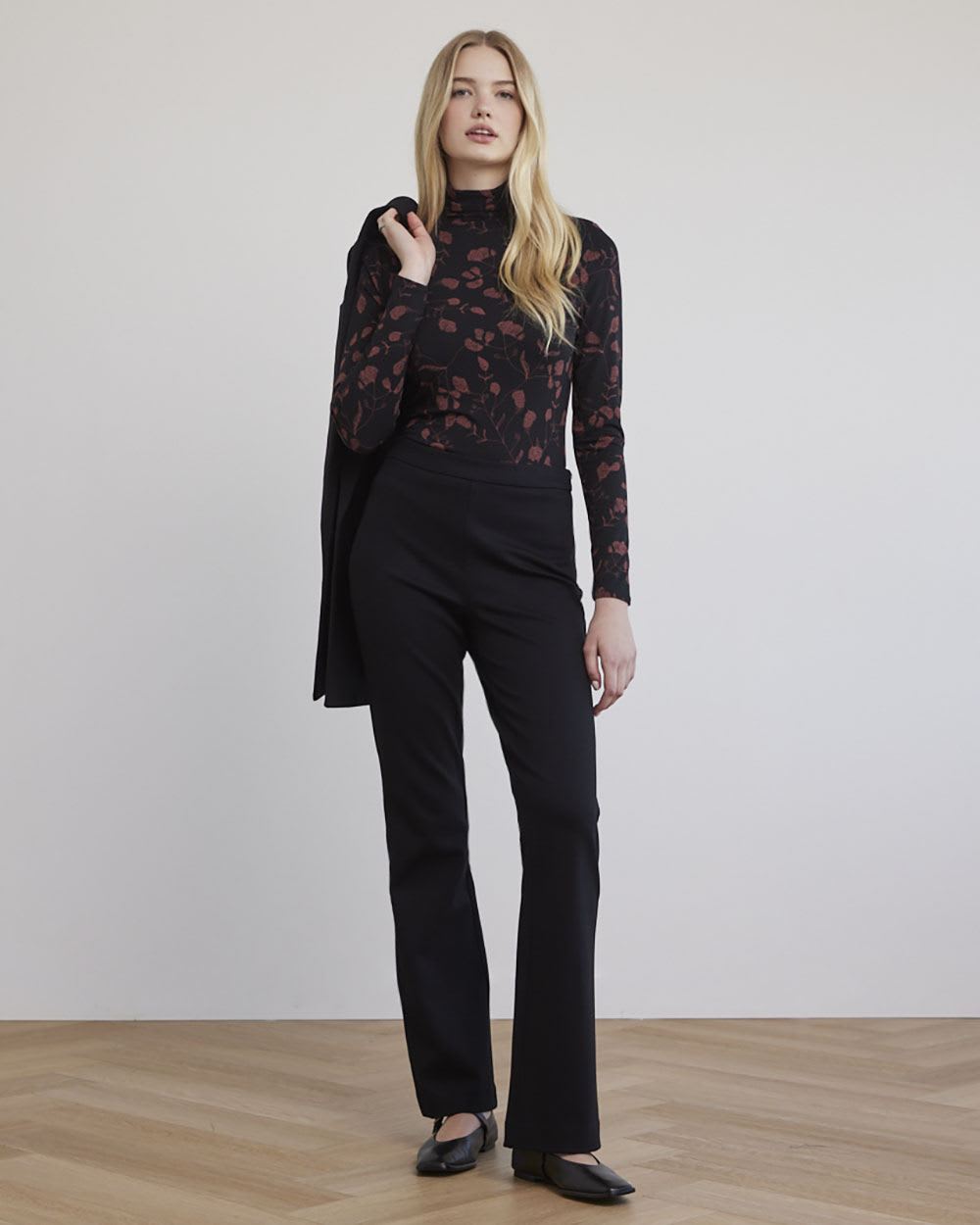 Fitted Long-Sleeve Mock-Neck Tee