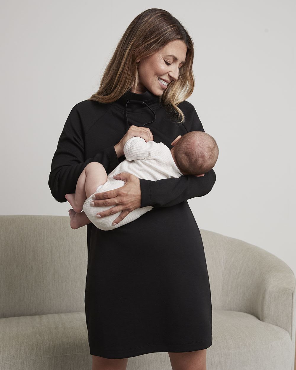 Long-Sleeve French Terry Dress with High Neckline - Thyme Maternity