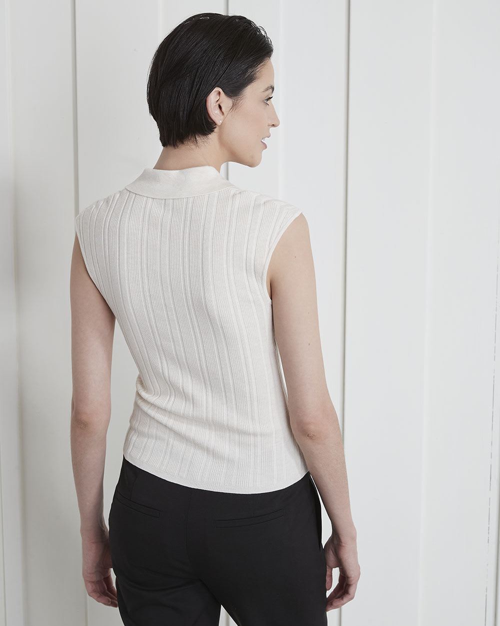 Sleeveless Ribbed Knit Polo