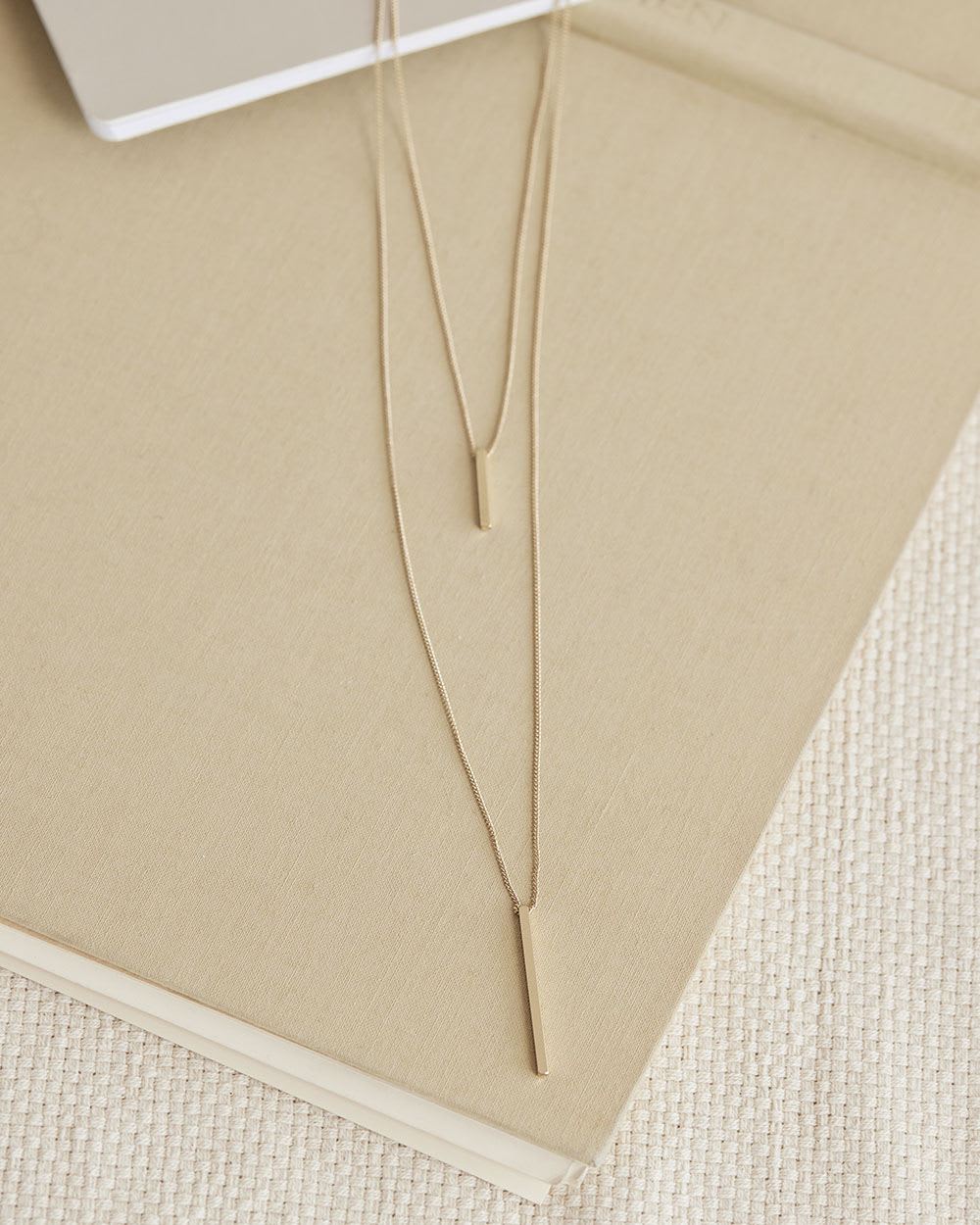 Long Double-Chain Necklace with Stick Pendants