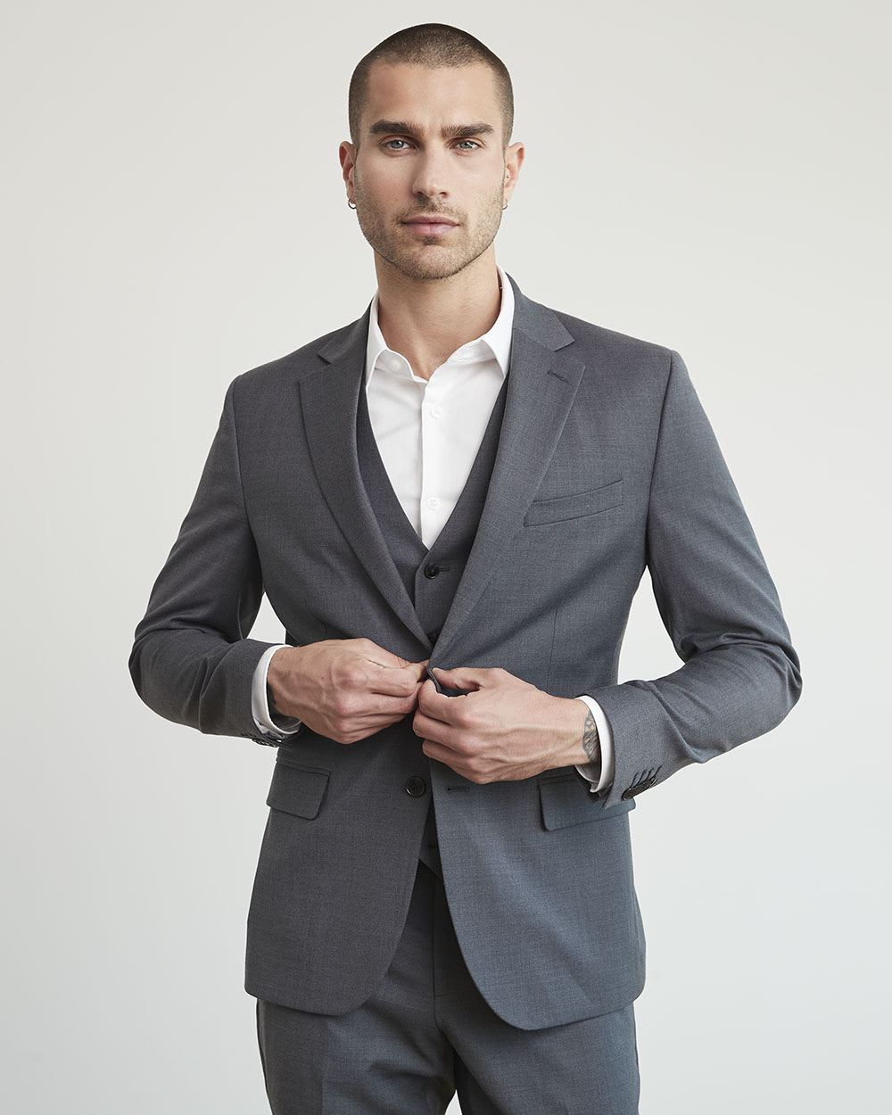 Tailored-Fit Dark Grey Wool Suit Blazer