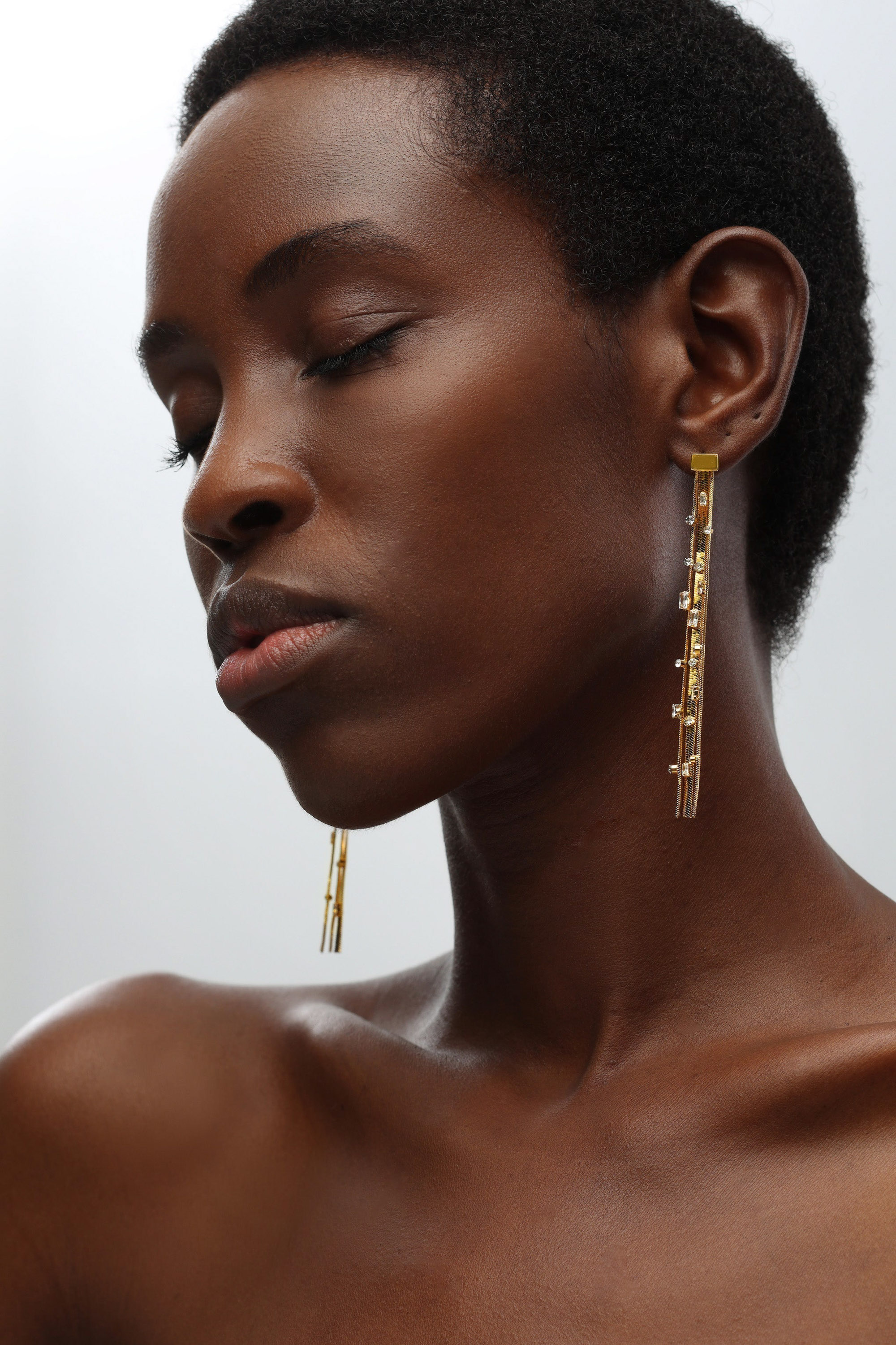 Classicharms-Gold Tassel Dangle Zirconia Earrings