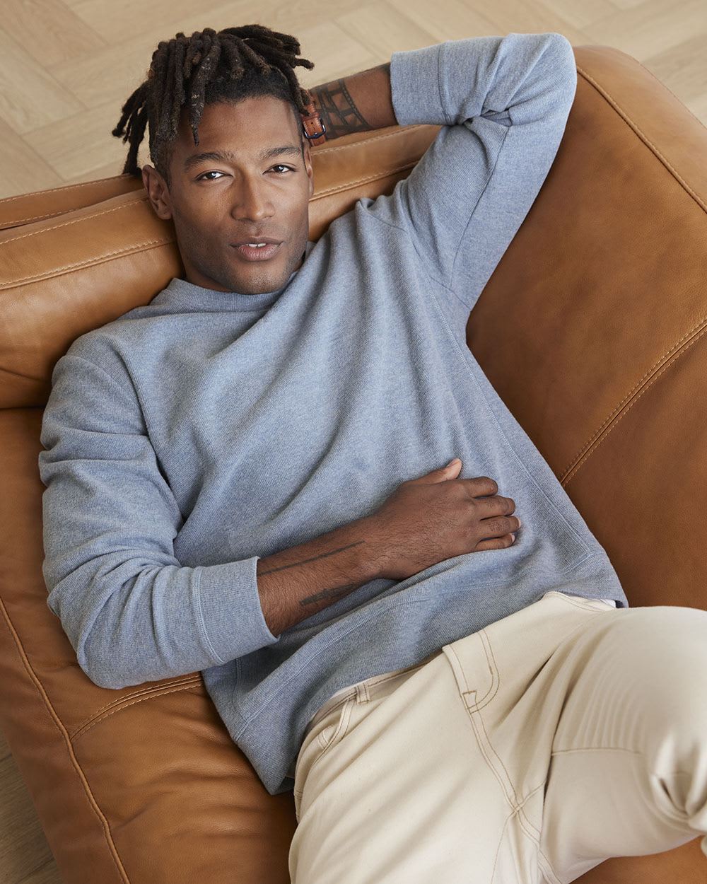 Crew-Neck Waffled-Knit Pullover