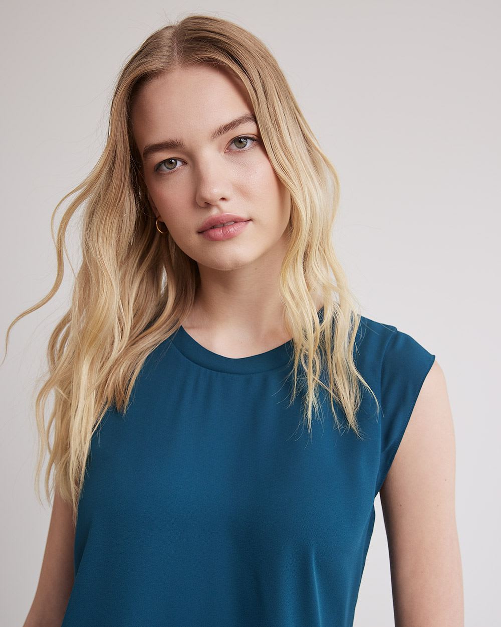 Solid Silky Crepe Cap Sleeve Blouse