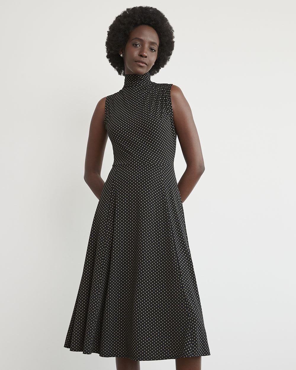 Sleeveless Fit and Flare Dress with Funnel Neckline