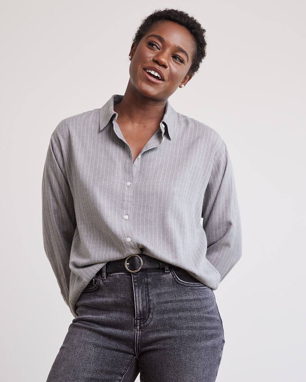 Long-Sleeve Buttoned-Down Brushed Twill Blouse