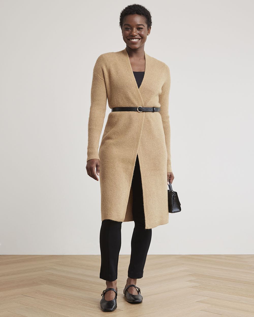 Long-Sleeve Long Open Cardigan