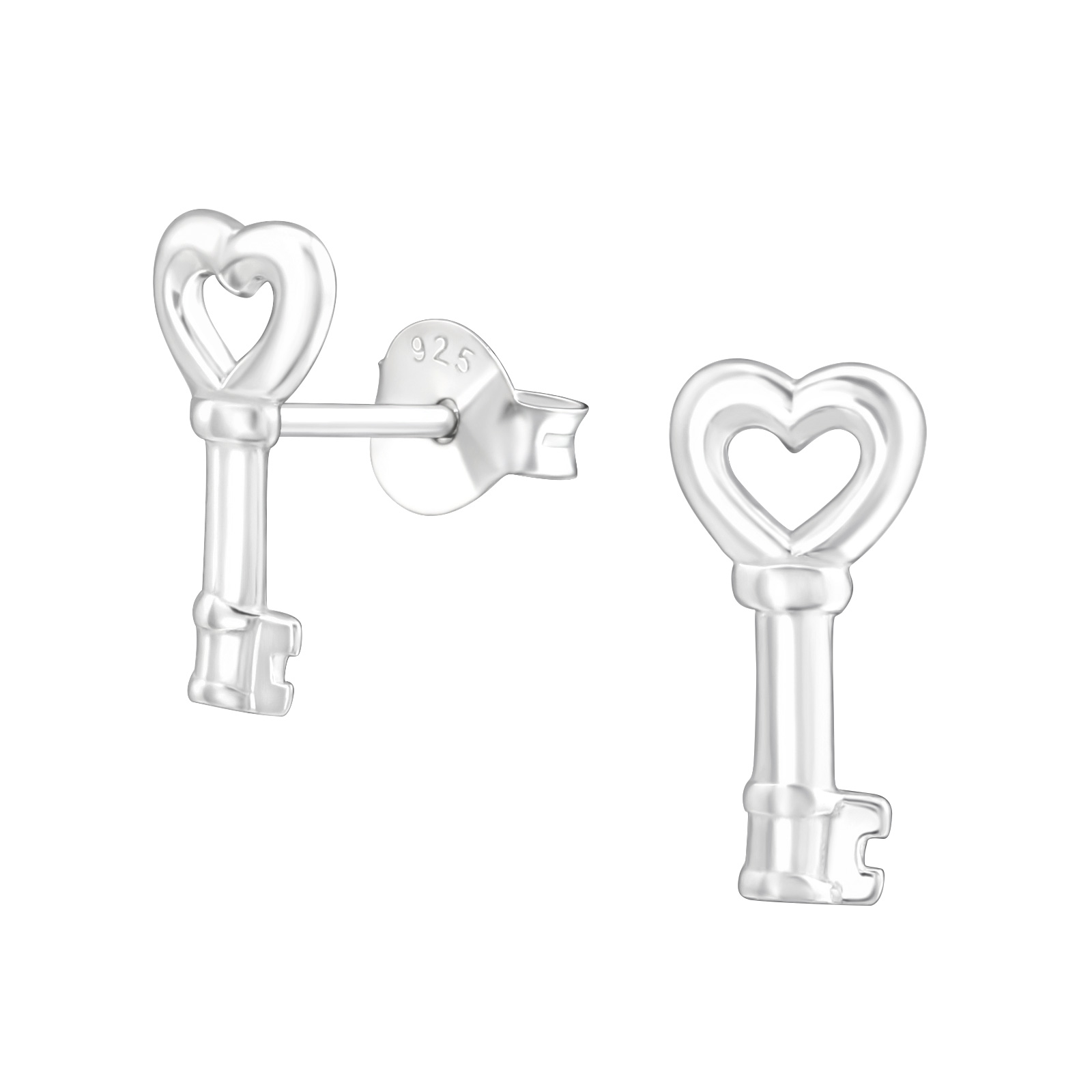 Ag Sterling - Sterling Silver Heart Key Stud Earrings