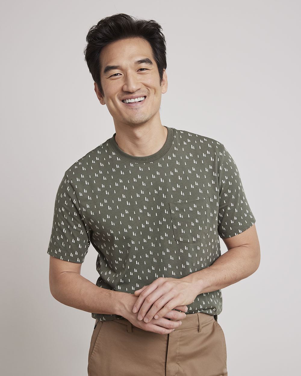 Printed Short-Sleeve Crew-Neck Tee with Chest Pocket