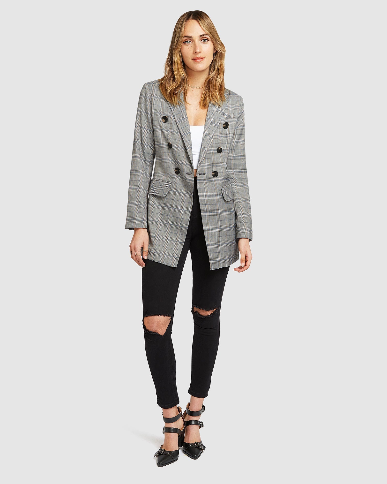 Belle & Bloom Too Cool For Work Plaid Blazer