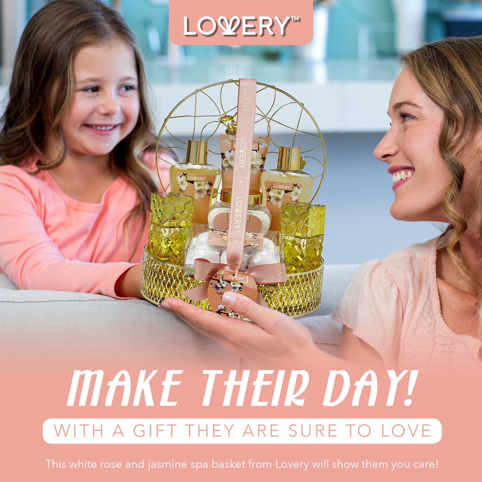 Lovery Bath And Body Gift Basket - White Rose & Jasmine - Home Spa 13pc Set