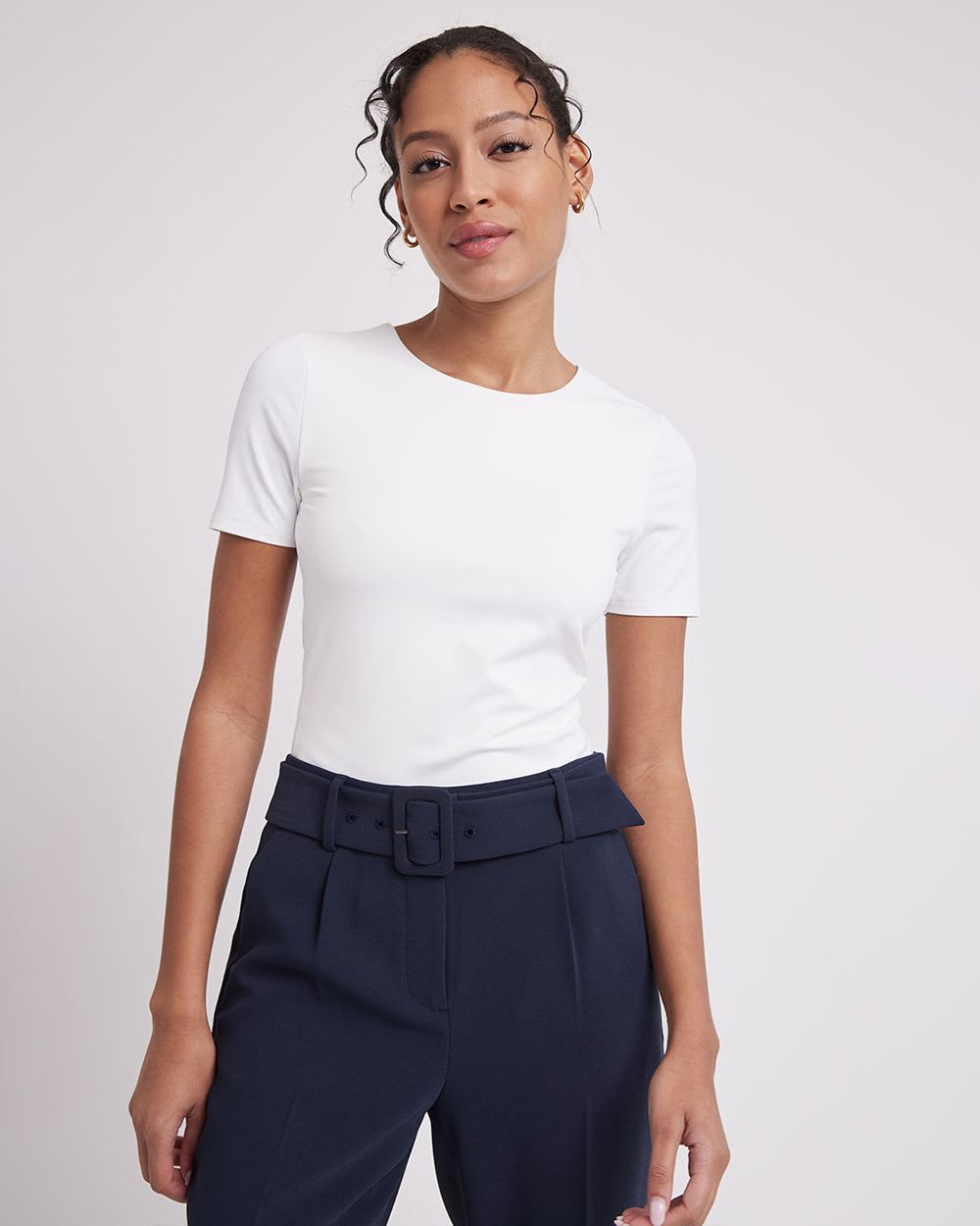 Short-Sleeve Crew-Neck Bodycon Tee, BodyConfident