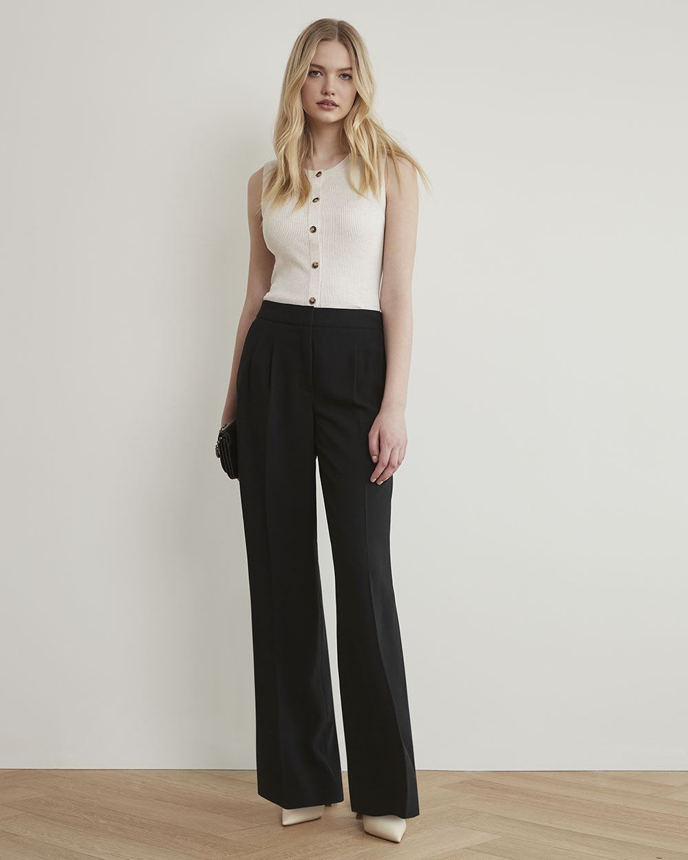 High-Rise Wide-Leg Long Crepe Pant