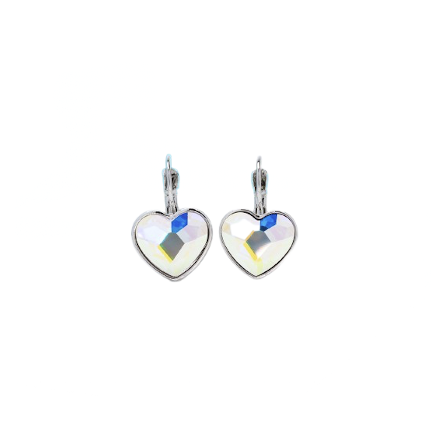 Heart Lever Back Crystal Drop Earrings - callura