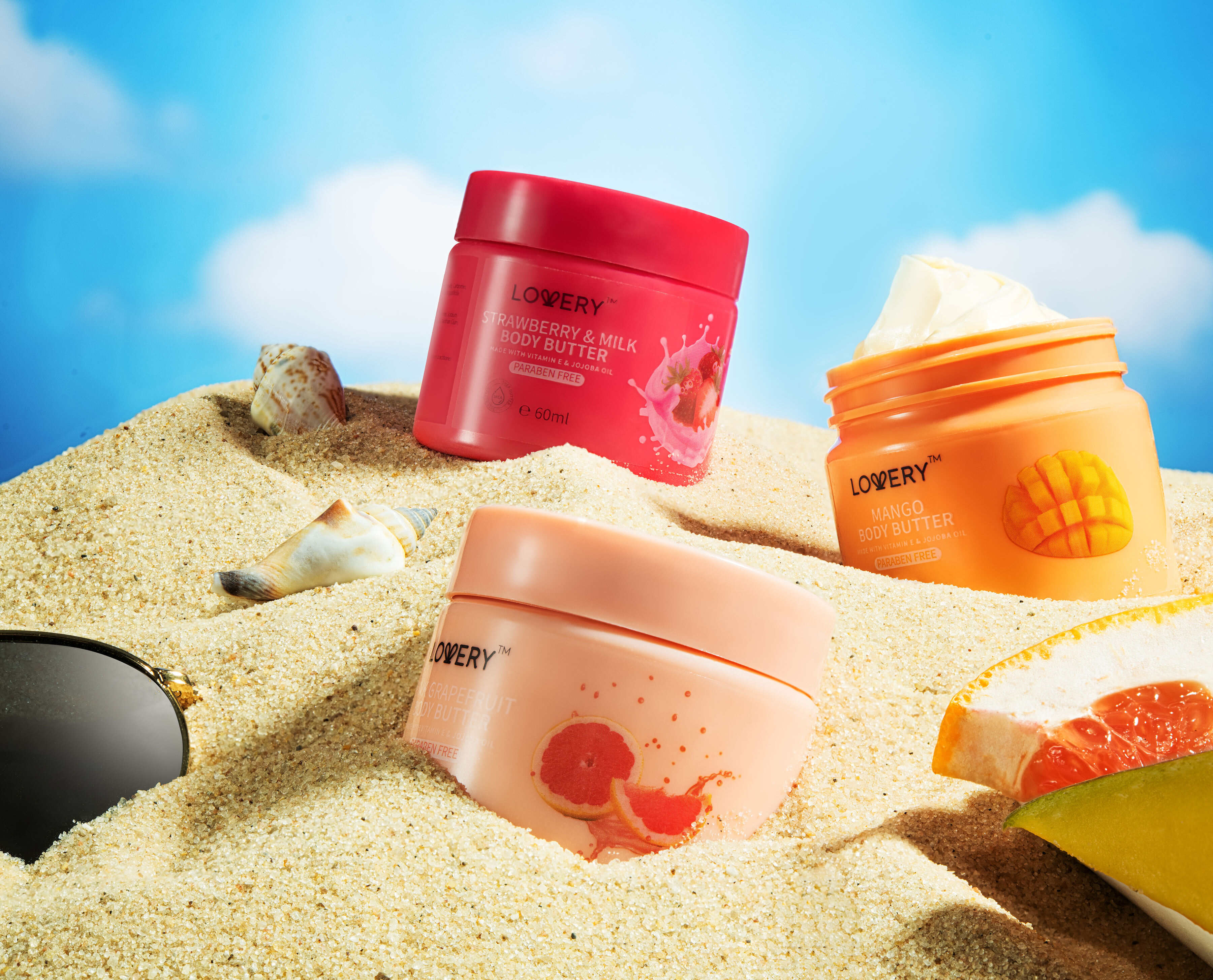 Lovery Whipped Body Butter Creams In Mango, Pink Grapefruit, Strawberry Scents - 3 Pack