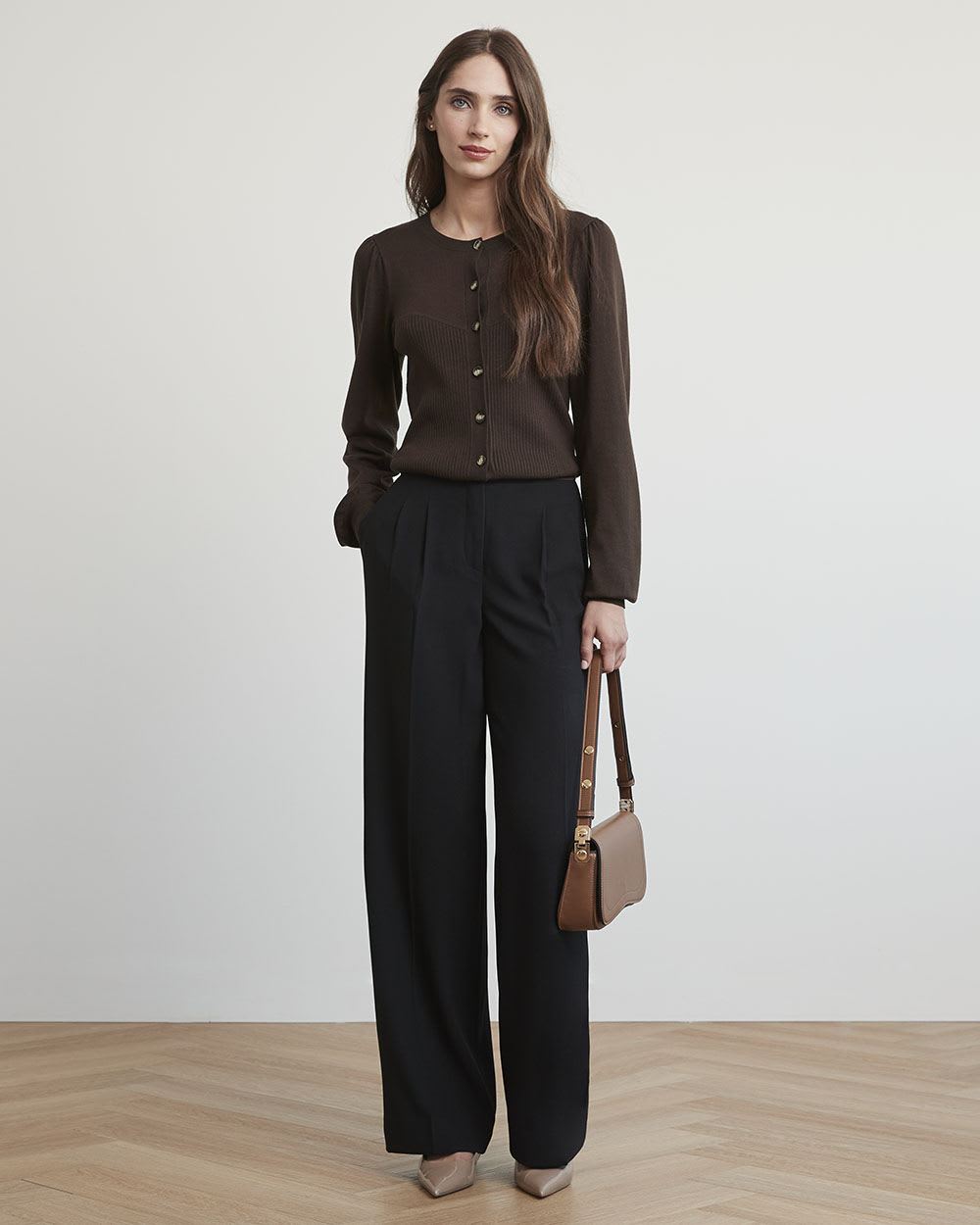 Long-Sleeve Ribbed Cardigan with Bustier Effect