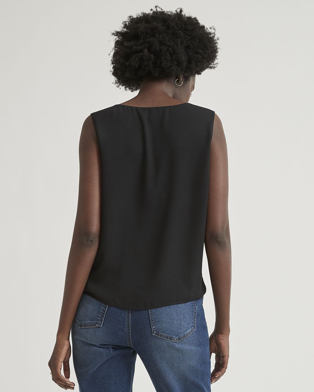 Silky Crepe Shirred V-Neck Cami