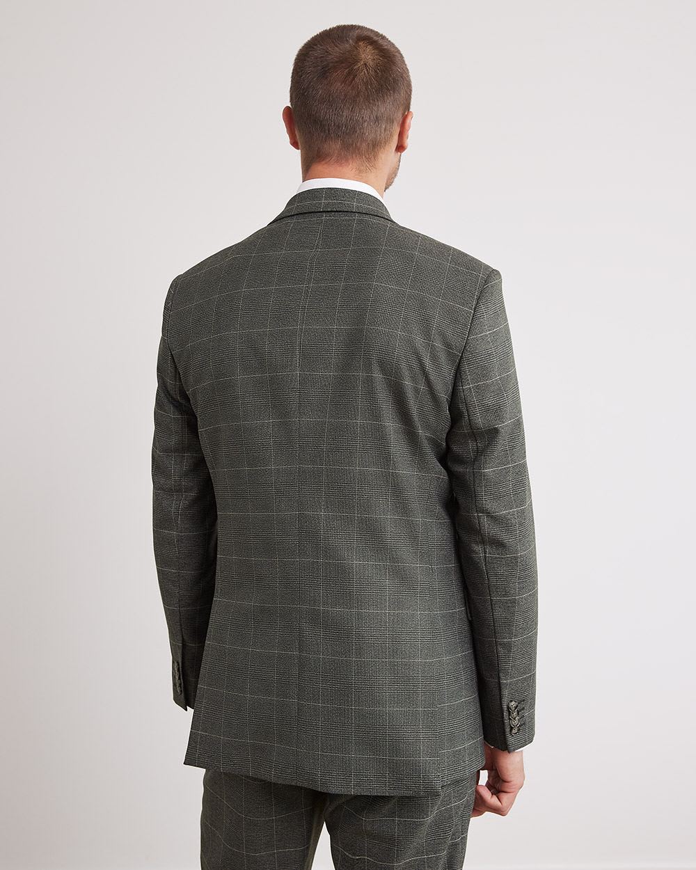 Tailored-Fit Grey Checkered Suit Blazer