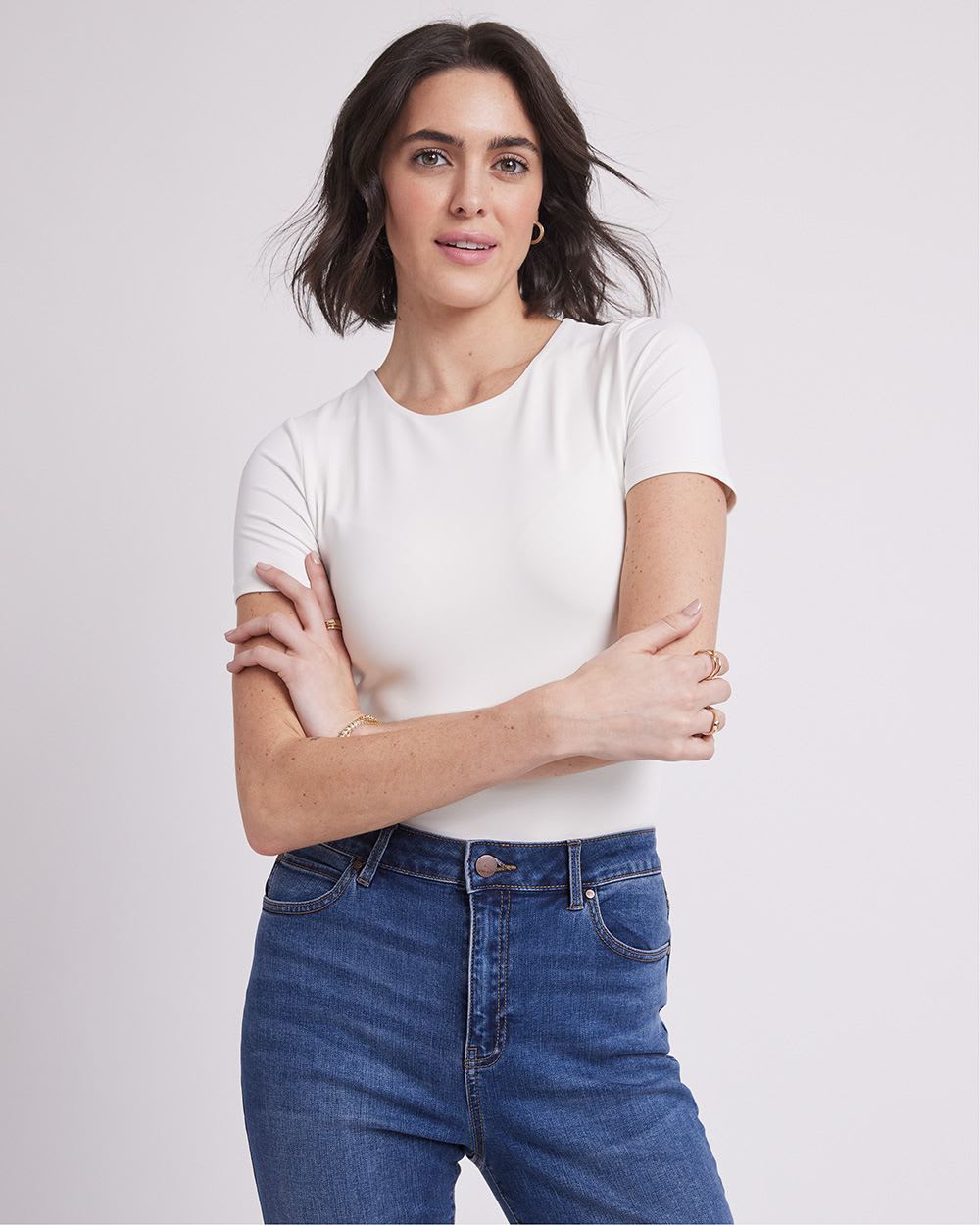 Short-Sleeve Crew-Neck Bodycon Tee, BodyConfident