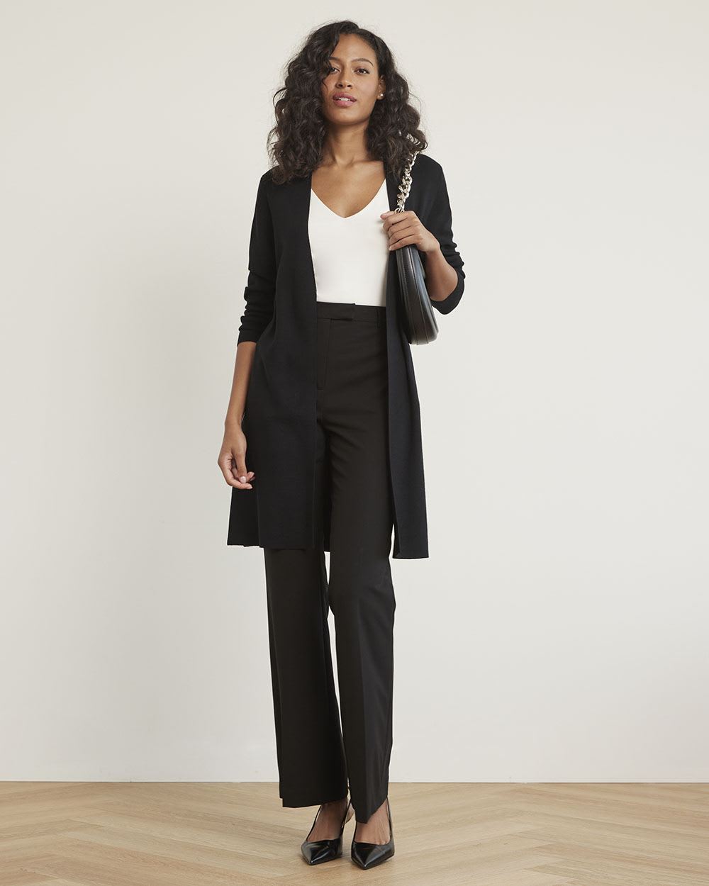 Long Open Cardigan with Side Slits