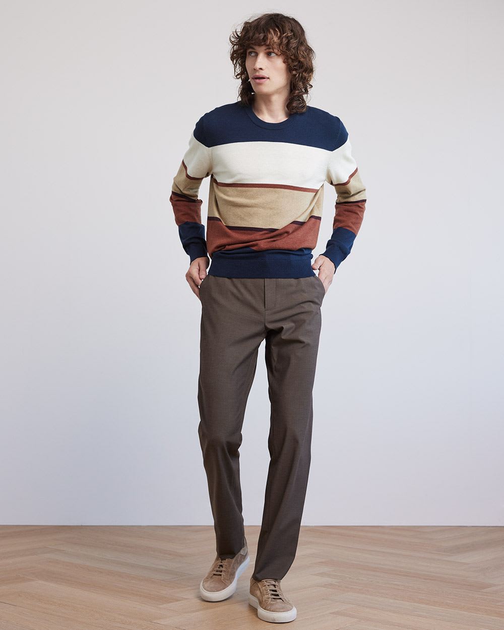 Crew-Neck Sweater with Colour Blocks