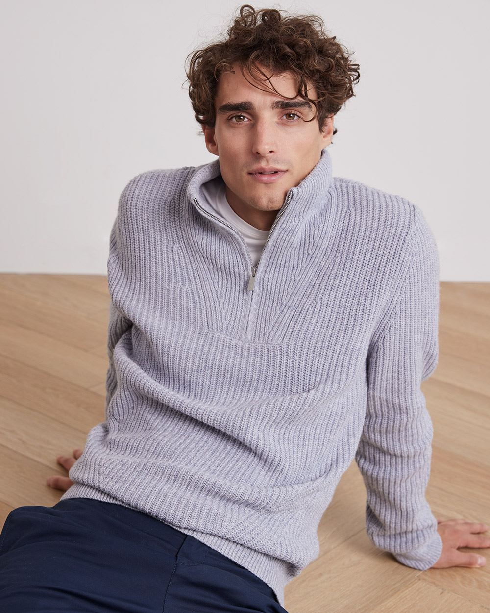 Long-Sleeve Half-Zip Mock-Neck Sweater