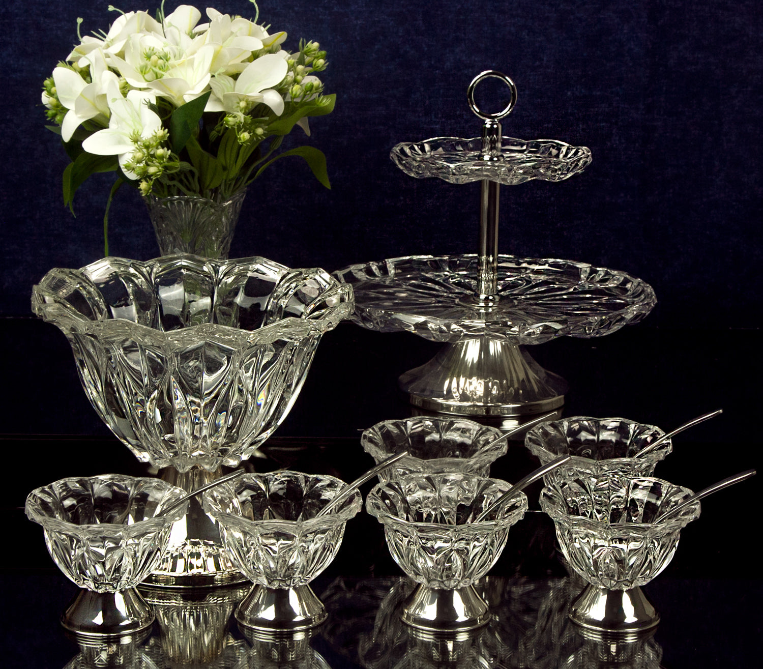 Louise Collection Black Glass Centrepiece with Stainless Steel 25x22cm