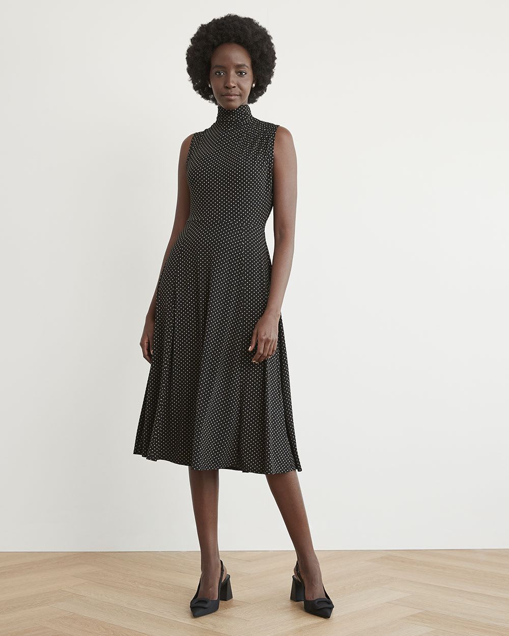 Sleeveless Fit and Flare Dress with Funnel Neckline