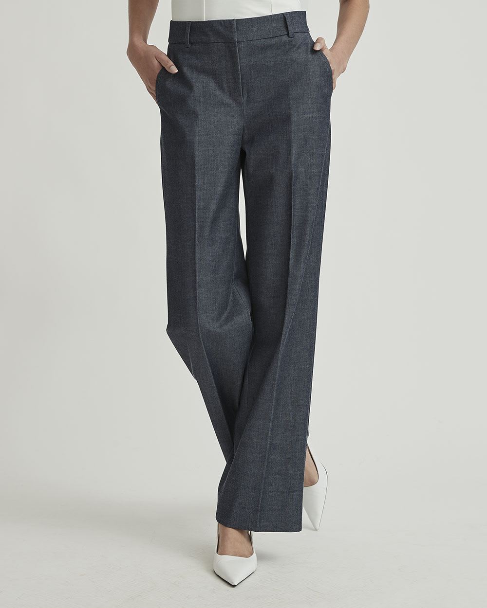 Chambray Mid-Rise Wide Leg Pant