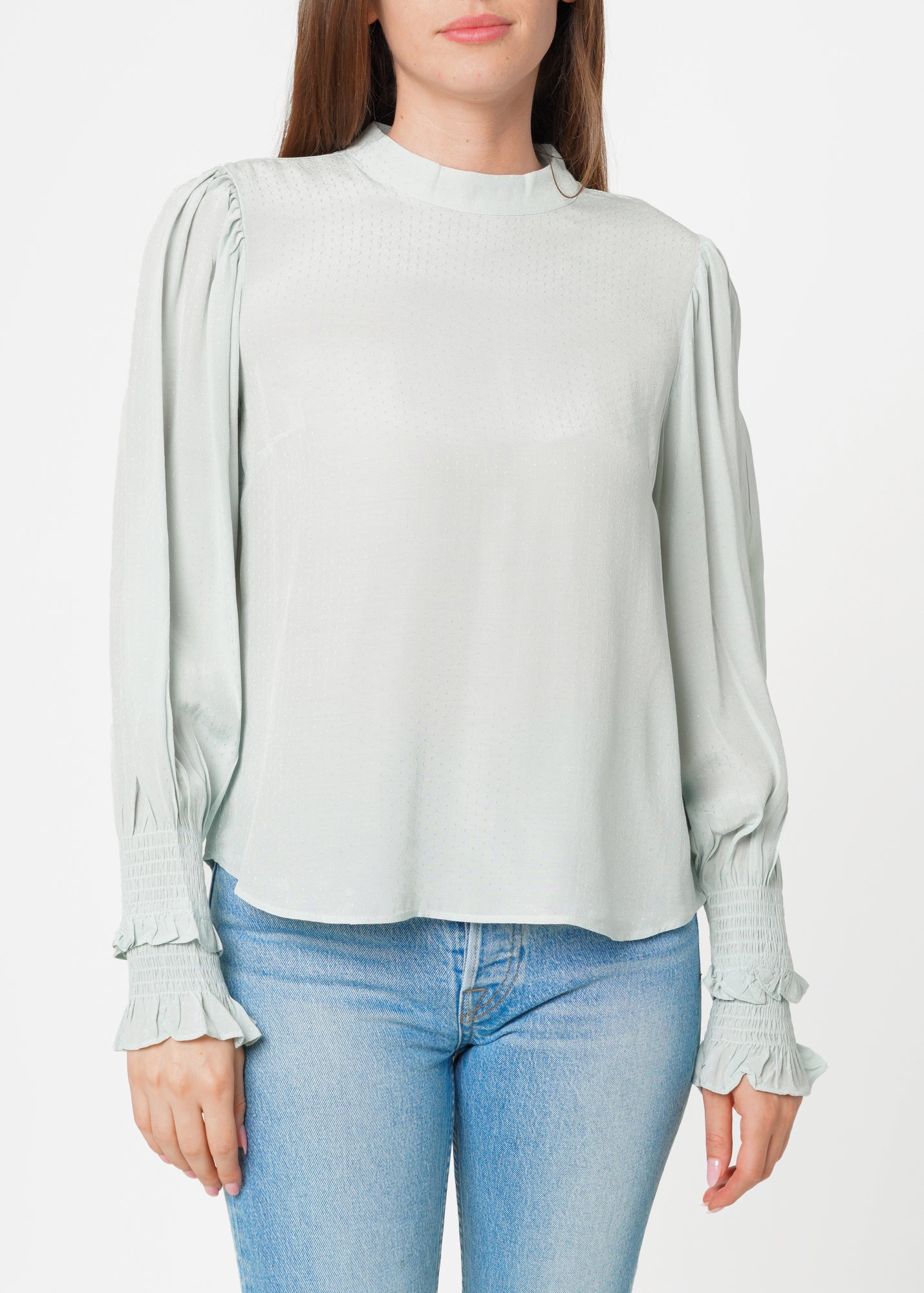 Nurode Dotted Tie Neck Blouse