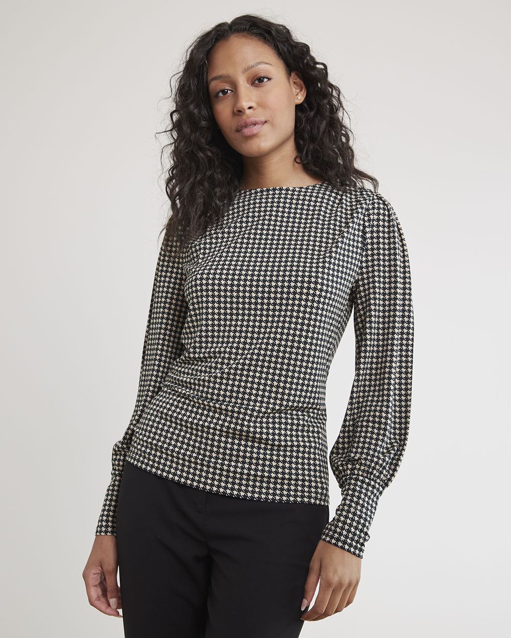 Crew-Neck T-Shirt with Long Puffy Sleeves