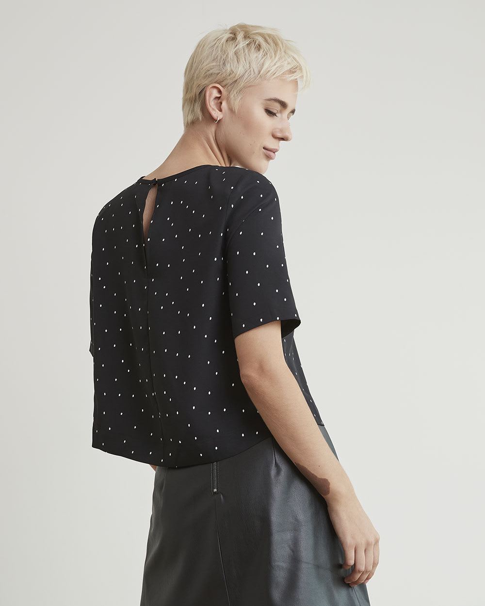 Printed Short-Sleeve Popover Blouse