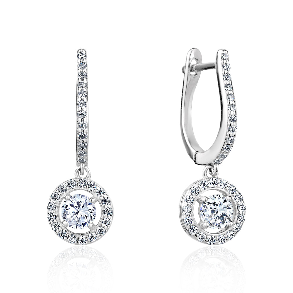 Club Rochelier 5A Cubic Zirconia Geometric Halo Drop Earrings